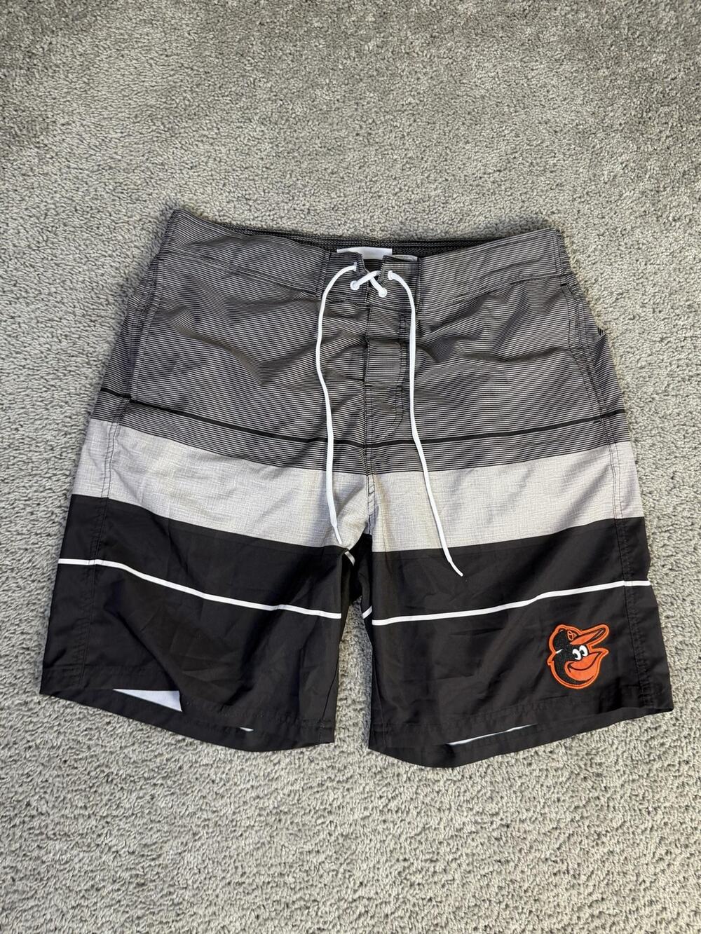 Baltimore Orioles Swim Trunks Mens 2XL Black Striped MLB Bathing Suit G-III